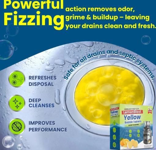 Deep Sink Cleaning LemonBlast Yellow Bubble Tablets (24pc)